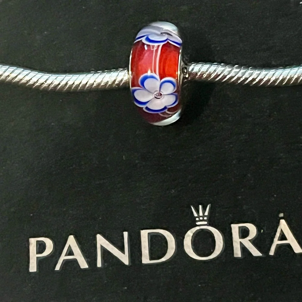 Pandora Red and Blue Floral Murano Charm - Picture 1 of 4